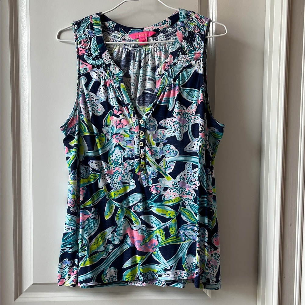 Lilly Pulitzer Floral Sleeveless Top - Navy and Pink